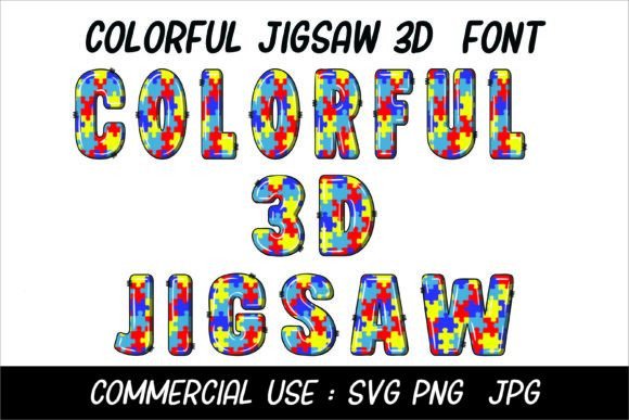 Colorful 3D Jigsaw Font: A Vibrant Display Typeface That Pops Off the Page